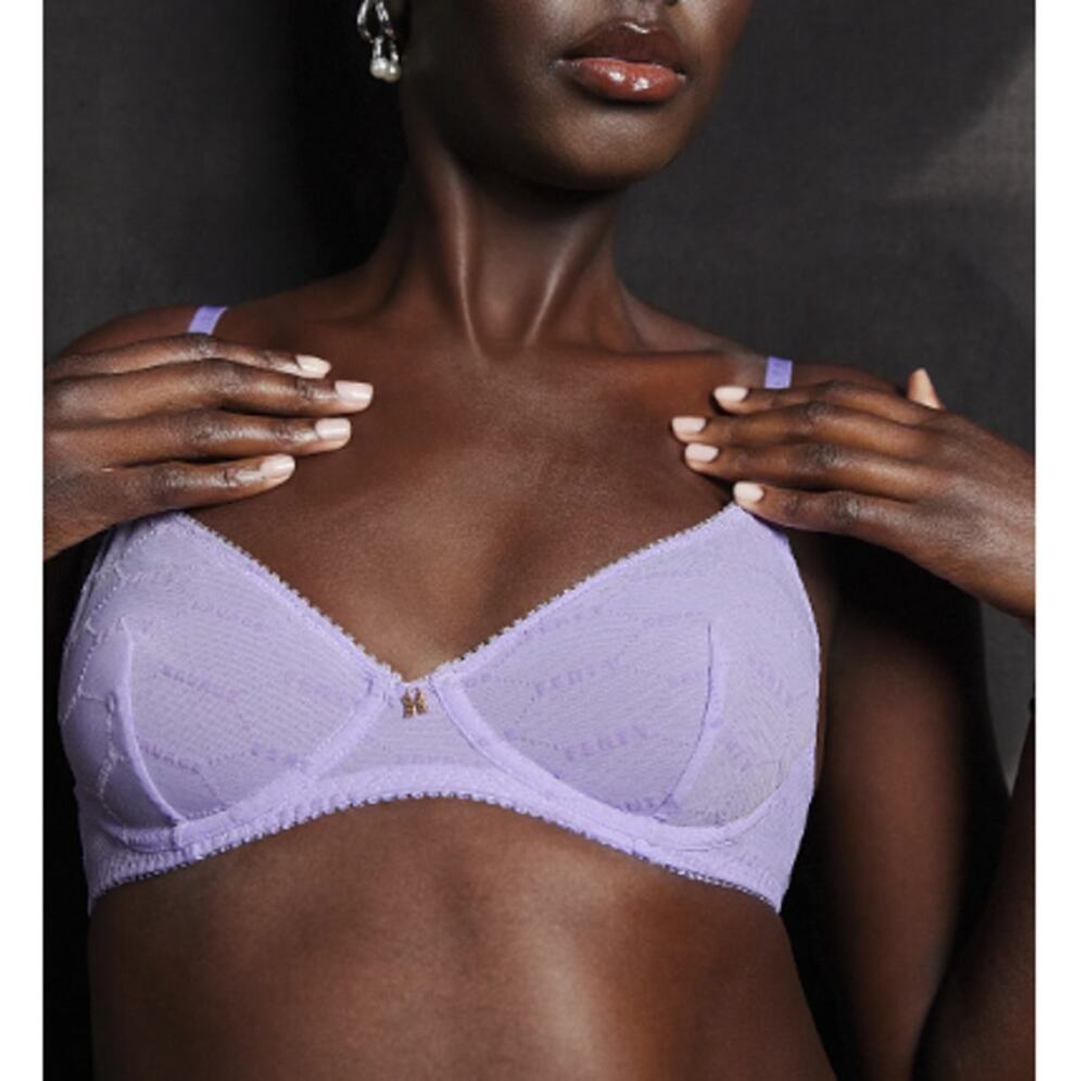New SAVAGE FENTY Women's Purple Lavender Flocked Logo Unlined Demi Bra Size 42DD